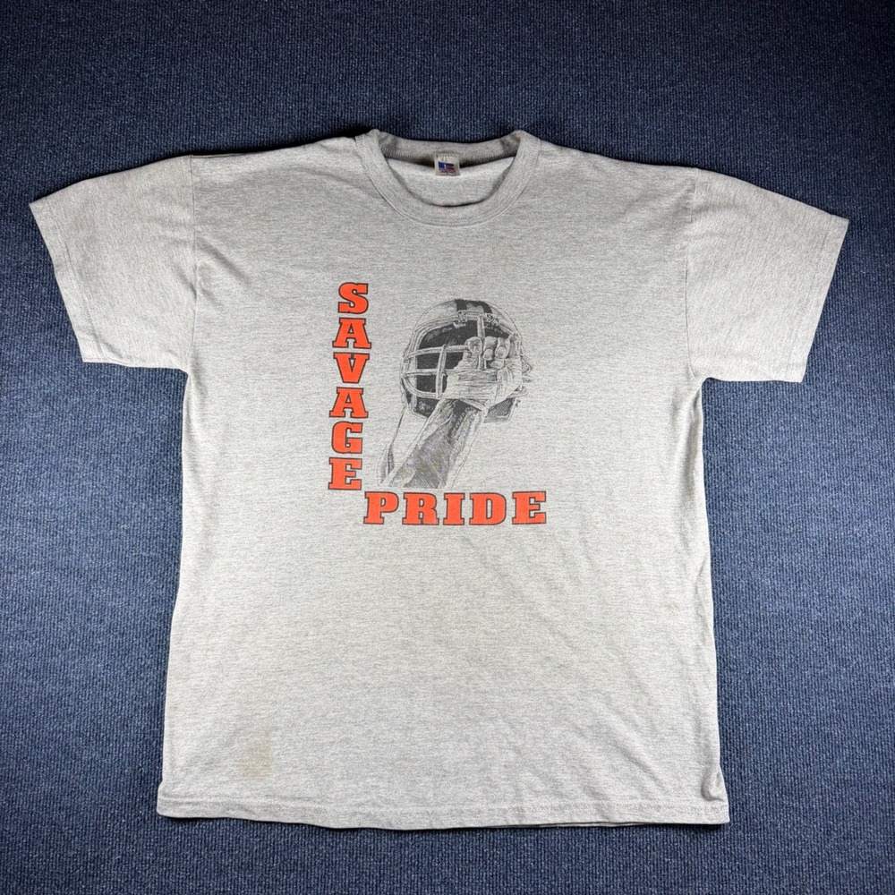 Russell Athletic Savage Pride Football Tee Mens L Gray Graphic